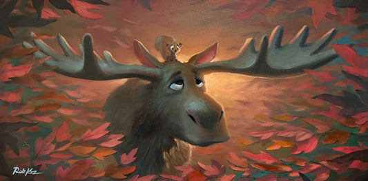 Moose With Squirrel - Original Oil Painting - 12x24