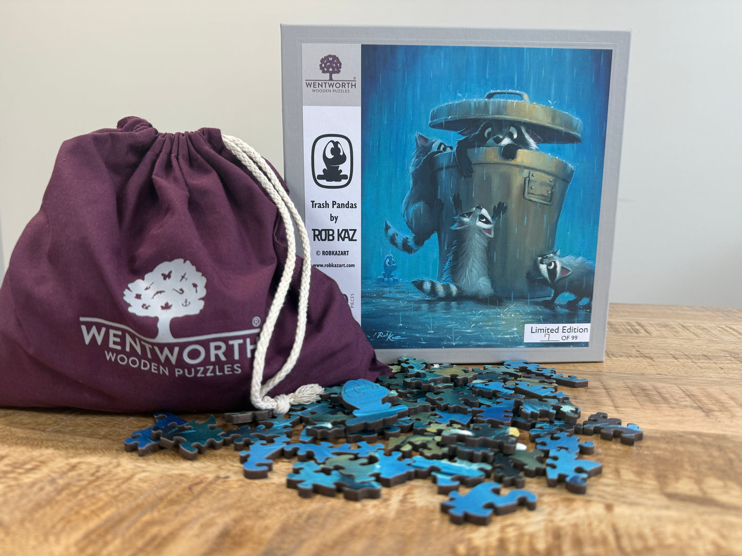 Limited Edition Wentworth Wooden Puzzle by Rob Kaz - Trash Pandas