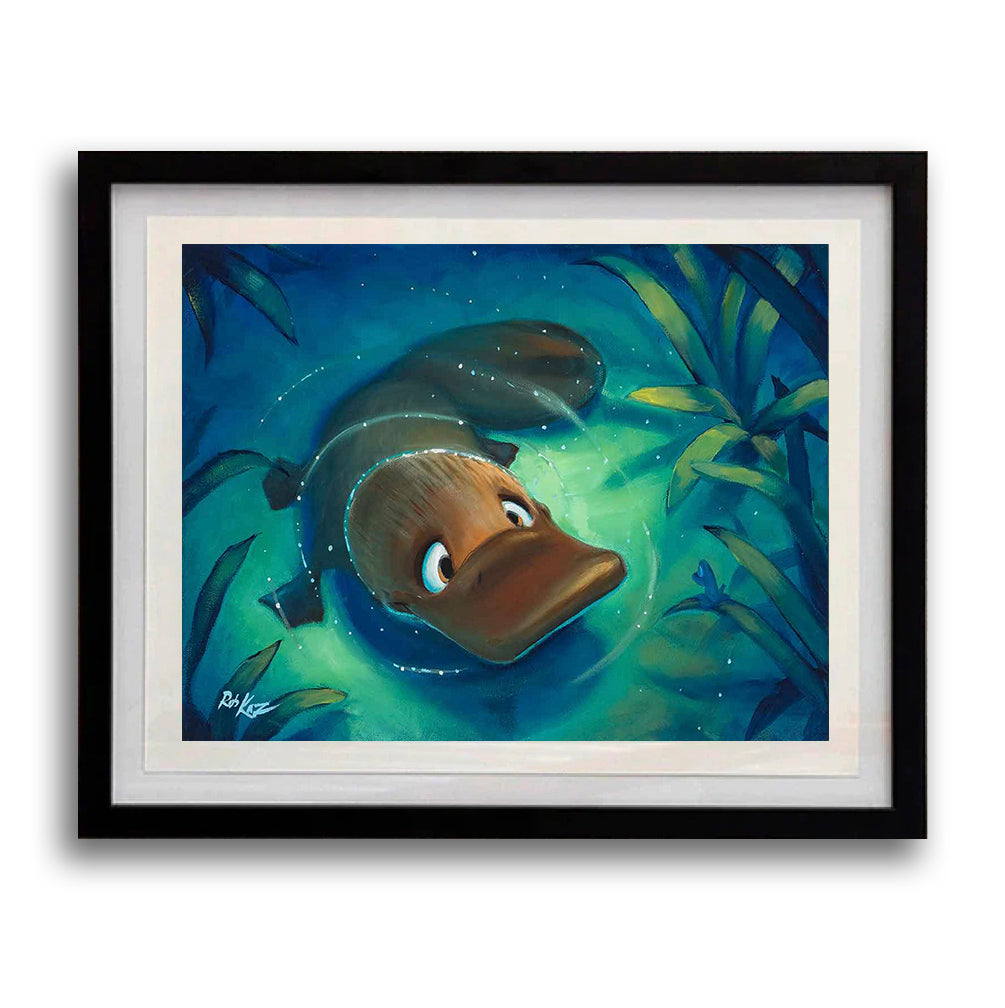 Paddling Platypus- Framed Open Edition Print