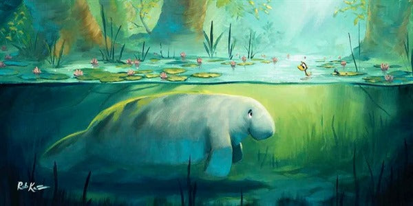 Swimming To The Spring - Original Oil Painting - 12x24