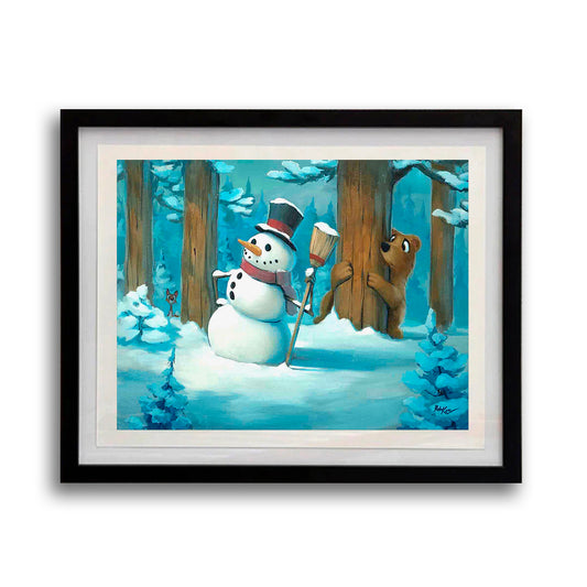 Snowman Meets Bear - Framed Open Edition Print
