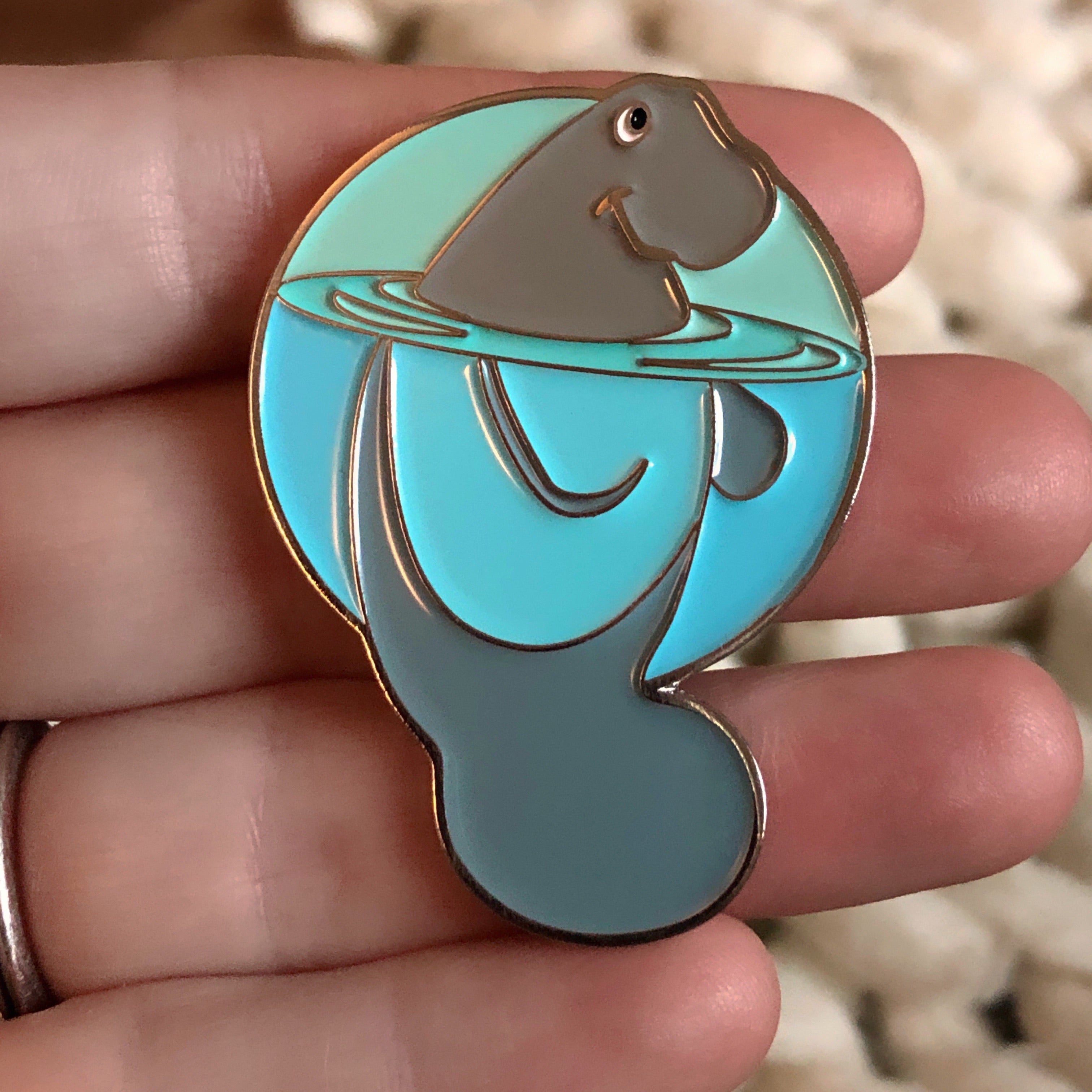 Rob Kaz, Pins With Character - Graytee the manatee – Rob Kaz Art
