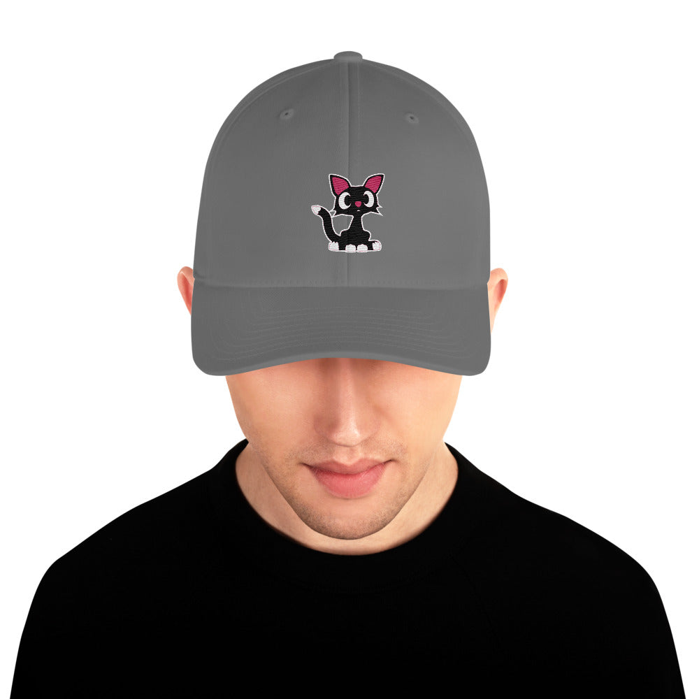 Flexfit structured twill cap with Stormy the black cat – Rob Kaz Art